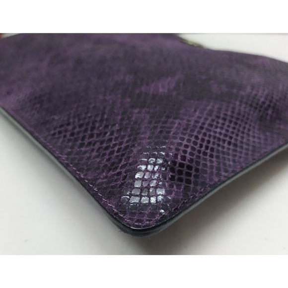 Coach Purple Leather Python Embossed Zipper Closure Clutch Pouch Wallet - Picture 8 of 11